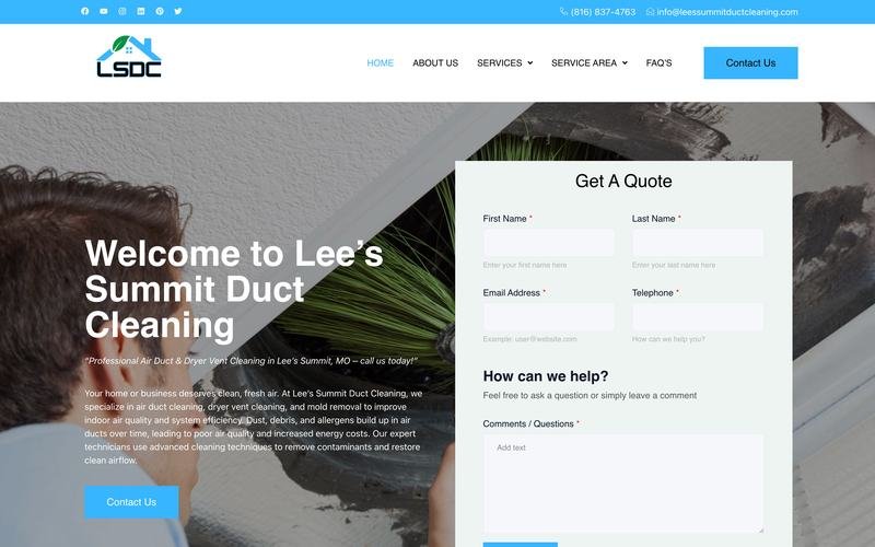 Lee's Summit Air Duct Cleaning website built by Sites Delight Creatives